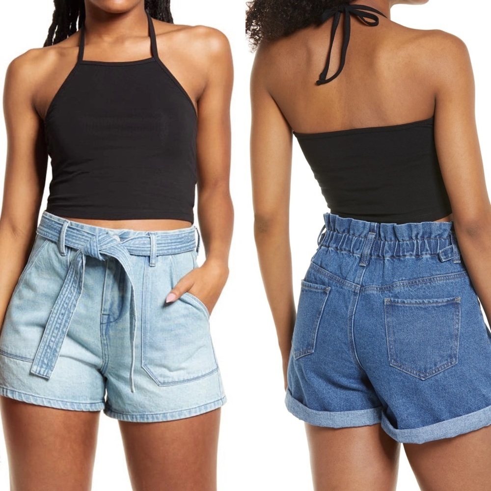 NEW Nordstrom‎ BP Black Halter Top Size XS Layering Minimalist Basic Beach Crop